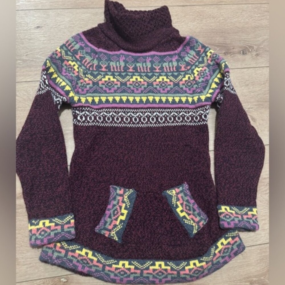 Peruvian Fair Isle Folk Style Whimsigoth Purple Turtleneck Knit Sweater S